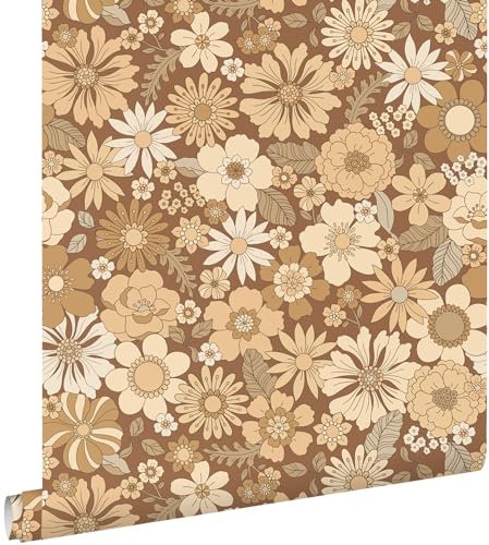 Esta Home Tapete Retro Blumen Beige und Braun 50 x 900 cm