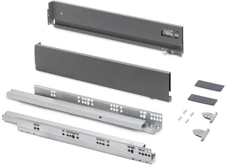 Emuca - Schubladen-Kit für Küche und Bad mit 3D-Regelung, Höhe 93mm, Tiefe 500mm, 60 Kg, sanftes Schließen, Panels nicht enthalten, Stahl, Anthrazitgrau