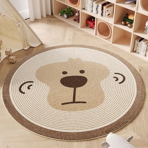 Ueiwffzo Kinderteppich Rund, Spielteppich Kinder, Waschbar Krabbeldecke Teppich Kinderzimmer,Pädagogischer Kinderzimmer Teppiche für Junge Mädchen (AFFE,80 * 80cm)