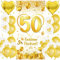 Goldene Hochzeit Deko Banner Set - 50 Hochzeitstag DekorationBallons und Große Hintergrund, Gold und Weiß Luftballons Innen Draußen Partydeko