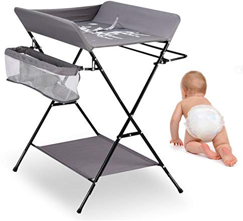 Wickeltisch für Babys, klappbarer Wickeltisch mit 3 Fächern, Flache Wickelunterlage für Kinder, Badewanne
