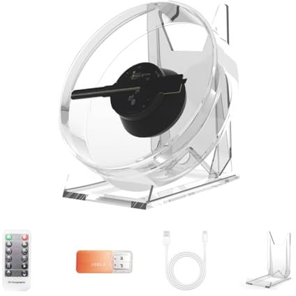 Pyatofly Proyector de Holograma con Luz Publicitaria Holográfica 3D, Ventilador de Pantalla de Escritorio LED con Reproducción de Audio, Compatible con Imágenes y Vídeos
