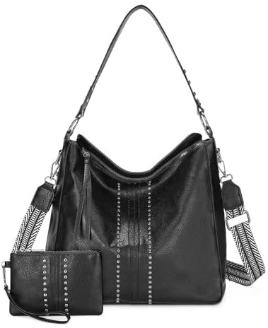 BAIGIO 2-teilige Schultertasche Damen Mittelgroß Umhängetasche Damen Groß PU-Leder Grosse Crossbody Bag Mittelgross Handtasche Frauen Damentaschen mit Verstellbarem Abnehmbarem Breitem Schultergurt