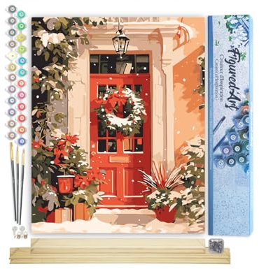 Figured'Art Peinture par Numéro Adulte avec Cadre Couronne de Noël - Activité Manuelle Kit de Loisir Créatif DIY Numéro d'Art Complet - 40x50cm avec châssis en bois à monter