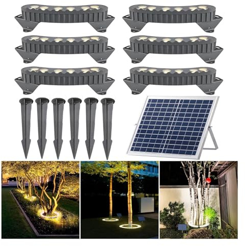 Outdoor Landscape Spotlights LED Solar Ground Lights, Outdoor Ring Tree Ligh, Yard Lighting Uplight Landscape Spotlights, Made to Last(Blue light,Pack of 6)