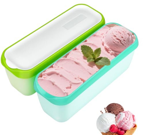 Zinueen Lot de 2 Bac a Glace Maison 1,5 L Réutilisables Sans BPA - Empilables, Hermétiques, pour Sorbet, Yaourt & Desserts - Congélateur & Frigo