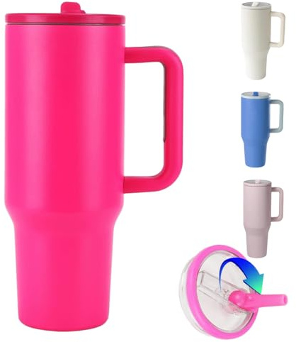 ZHUIYIWIN Thermobecher, Kaffeebecher to Go Thermobecher, Perfekt für Heiße & Kalte Getränke, Vakuum Auslaufsicher Trinkbecher mit Strohhalm und Henkel (Rot, 30OZ)