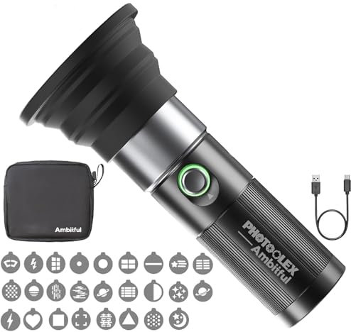 AMBITFUL Handheld LED Photography Flashlight,4 Colors Portable Photography Spotlight with 20 Gobos,8400mAh Aluminum Alloy Rechargeable Fill Light, Video,Content Creation
