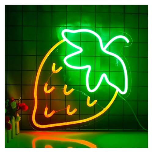 SHOUXI Decoración Lámparas Letrero De Neón De Fresa Luz LED Con Forma De Fruta Alimentada Por USB Para Dormitorio Frutería Restaurante Cocina Fiesta Decoración De Pared 30.4cm×35cm