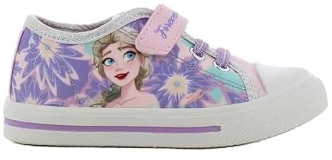 Disney Frozen Mädchen Sneaker, Lila Canvas mit Blumenmuster, Klettverschluss, Glitzer-Details