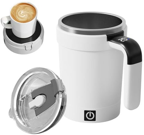 Vaso Automático para Mezclar - Taza Térmica Automática con Agitación Magnética para Café,Taza Eléctrica Recargable con Pantalla de Temperatura para Bebidas Calientes, Leche, Té, Chocolate y Picnic