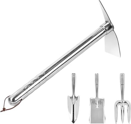 Aceirropy Outils De Jardinage - Bêche Acier Inoxydable pour Aérer La Terre - Set Multifonction 4 Pièces pour Potager Balcon Pelouse – Désherbage Aération Sol Arrière-Cour Jardin