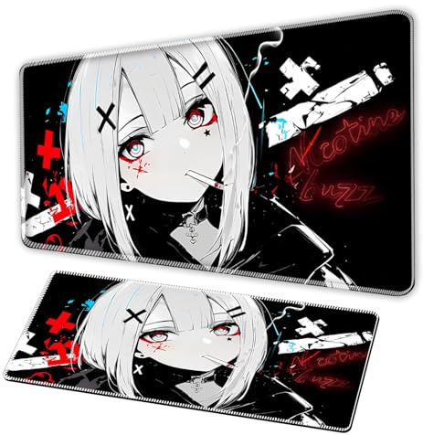 Tapis de souris japonais, tapis de souris XXL – anime girl mousepad – stitched edges – non slip base – washable – suitable for gaming mousepad, office, keyboard pad 90 × 40