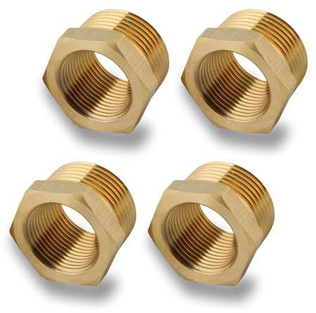 4 Stück Messing Reduzierstück 1 auf 1/2 Zoll adapter (AG Ø 32.5mm x IG Ø 19.5mm), AG/IG Reduzierung, Außengewinde auf Innengewinde Nippel,Gewindefitting für Wasserleitungen (1 auf 1/2)