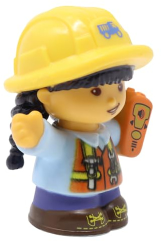 Fisher-Price Pièce de rechange pour collection Little People Work Together Construction Site Road Work Playset DXB23 – Figurine de pilote de camion benne asiatique féminine – Radio portante