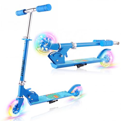 Himimi Kinder Roller 3–12 Jahre Faltbares mit Leuchtenden LED-Rädern | 3-Stufig Höhenverstellbarer, Faltbares Aufbau, Starker Metallrahmen, Breite Rutschfeste Trittfläche, Sichere Hinterbremse
