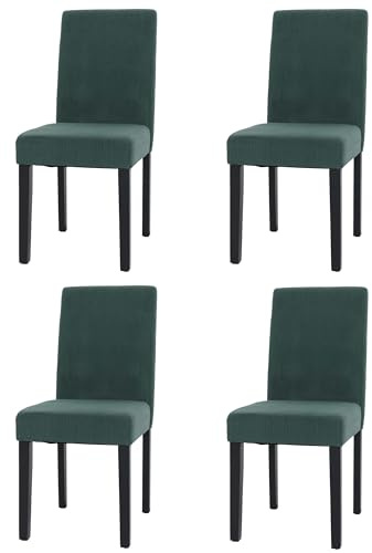 CHEFGASTRO 4er-Set Esszimmerstuhl klassisch und zeitlos HxBxT 90x42x50cm Sitzhöhe 47cm Stoff/Textil Cord Holz dunkle Beine Grün Stuhl Küchenstuhl Hochlehner