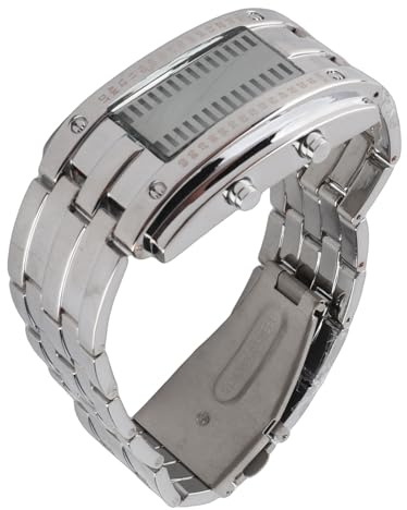 SENECESLI LED-Armbanduhr für Herren aus Edelstahl, Einzigartige Binäre Zeitmodusanzeige, Einfach zu Tragen, 2,4 cm, 1,4 cm, 30 M Lebensdauer, Wasserdicht für den Täglichen Gebrauch (kleine Größe)