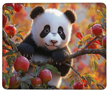 Tappetino Mouse, per Computer con Base in Gomma Antiscivolo, Scorrimento Facile, Resistente agli Schizzi, Materiali Durevoli, Portatile, Pulire Lavabile, 280x210x3mm, Panda albero di mele, H-890