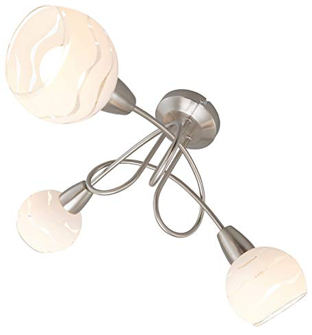 Briloner Leuchten Deckenleuchte, Deckenlampe 3 geschwungene Arme mit Spots, toller Glas-Aufdruck, Metall, matt-nickel, max. 40 W, 45.5 x 45.5 x 25 cm, 2046-032