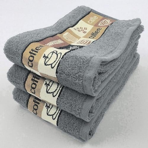 Riggs 5 PACK Luxury Kitchen Hand Tea Towel, Cafe Cafe Coffee Cups (Charcoal Grey)