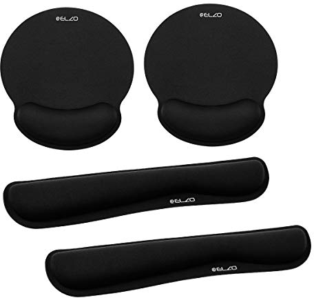 Elzo 2 × Almohadilla Teclado y Alfombrilla de Ratón Ergonómico Cojín de Muñeca con Reposamuñecas de Memoria para Trabajadores y Jugadores, Negro