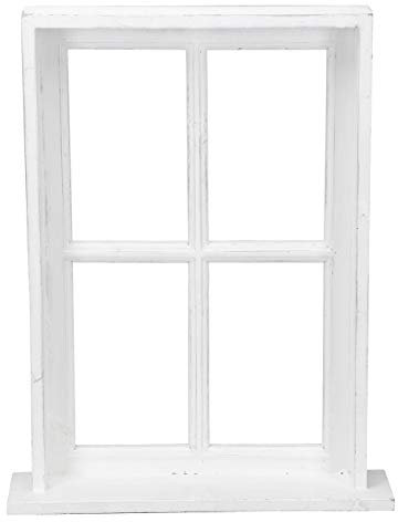 Posiwio Marco de ventana decorativo con marco y estante de madera, estilo rústico, color blanco