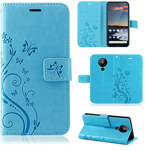 betterfon | Nokia 5.3 Hülle Handyhülle Handytasche Schutzhülle Klapptasche Flower Case Blumen Handy Schale für Nokia 5.3 Blau