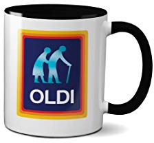 Oldi Mug- Birthdays Christmas Funny Gift Presents Celebration Novelty Old Large Heavy Duty Handle Dino Coated Dishwasher/Microwave Safe Sublimation Ceramic (Black Handle Prime)