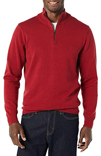 Amazon Essentials Maglione con Cerniera sul Collo in Cotone 100% Uomo, Rosso, M