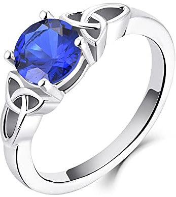 YL Keltischer Ring 925 Sterling Silber September Geburtsstein Spinellblau Zirkonia Solitaire Ring Verlobungs-Ehering für Brautfrauen Women(Größe 62)