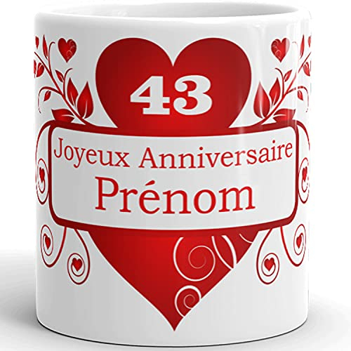 Kalféa Mug personnalisable joyeux anniversaire prénom âge amour avec coeur Tasse je t'aime à personnaliser homme femme idée cadeau joyeux anniversaire surprise amis collegue famille parents copain
