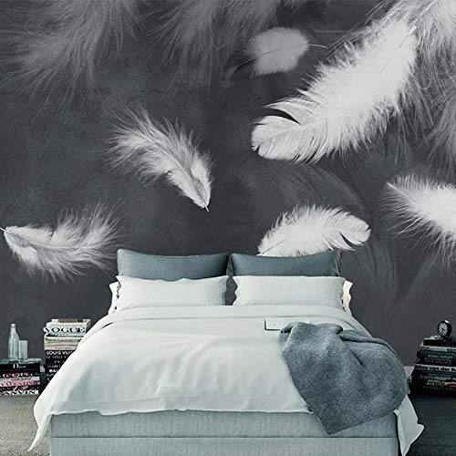 YXTSmurals 3D-Vlies Fototapete Weiß Feder Muster 3D Fototapete Moderne Wanddeko Wandbilder Moderne Wand Tapete Wohnzimmer Schlafzimmer Büro Flur Dekoration