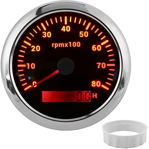 Keenso Boot Drehzahlmesser, Universal Auto 85mm 0-8000RPM Digitaler Drehzahlmesser Wasserdichter Marine Außenborder Drehzahlmesser für Auto Boot Marine RV 9-32V(Schwarz)