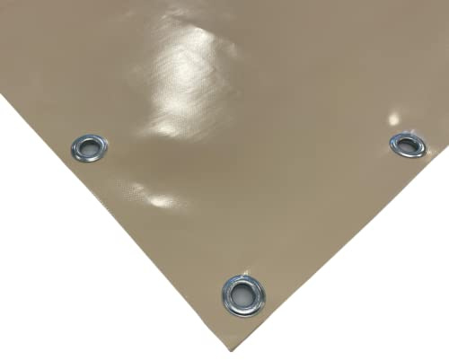 TENDAGGIMANIA PVC-Plane mit Ösen aus Aluminium, 650 g/m²- extra stark -mit umlaufendem Saum und Rundösen im Abstand von ca. 50cm- Massnahme 4m x 2,5m - Farbe: Beige