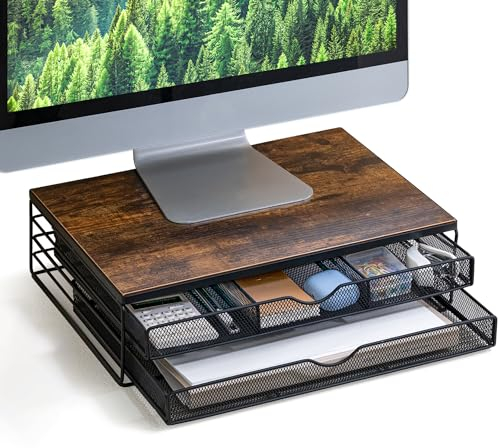 ARCOBIS Monitorständer mit 2 Schublade, Laptopständer Schreibtisch-Organizer mit Ausziehbarer Schublade Bürobedarf für Computer