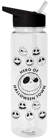 Disney The Nightmare Before Christmas Water Bottle (Hero Of Halloween Town Design) Clear Plastic Water Bottle 540ml - Official Merchandise, Black