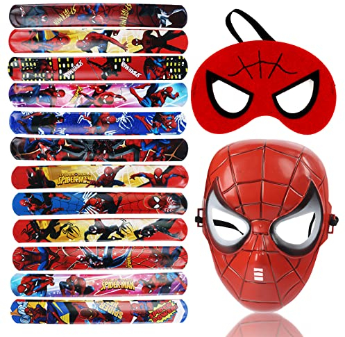 Spiderman Party Mitgebsel Set, 12 Superhelden Bracelets Slap Armbänder + 12 Kinder Party Masken,Spiderman Schnapparmband Kinder, Cosplay Maske für Jungen Kindergeburtstag Party Supplies Gastgeschenke