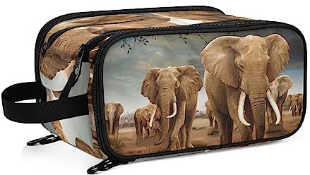 Kulturbeutel Afrika Elefant Große Kosmetiktasche Kulturtasche Waschtasche Make Up Tasche Waschbeutel Schminktasche für Damen Mädchen
