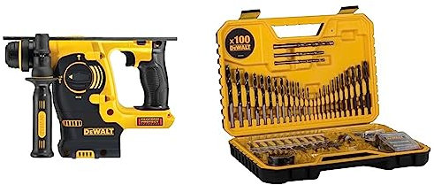 DEWALT DCH253N-XJ Marteau électro-eumatique XR 18 V SDS-Plus 2,1 J 3 Modes sans Chargeur/Batterie, Jaune/Noir, Bare Unit & Coffret de 100 Pièces de Perçage et Vissage Haute Performance - DT71563-QZ