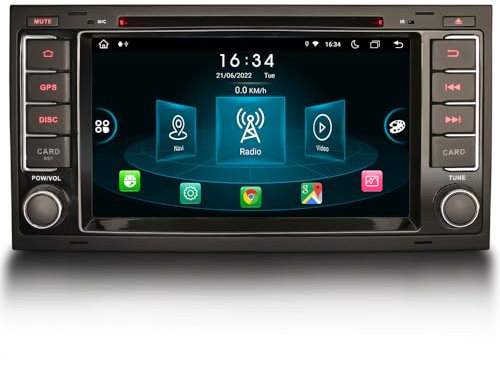 Erisin 7 Pulgadas 8-Núcleos 4GB+64GB Android 14 Radio Coche GPS Navegación para VW T5 Multivan Touareg Soporte Carplay Inalámbrica Android Auto Bluetooth DSP WiFi Dab+ USB RDS FM DVD Player Canbus