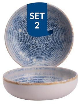 James Cooke Azure Vintage Müsli Schalen - 2er-Set - Steinzeug - Ø 16 cm - blau weiss gestreift - Spülmaschinen-, Ofen- & Mikrowellenfest