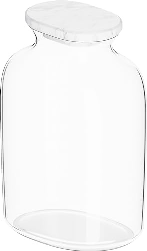 BLANCO Glaskaraffe | Durchsichtiges Glas, Marmordeckel | 1l Wasserkaraffe für kohlensäurehaltiges Wasser und normales Leitungswasser | [9x12,4x17,6 cm]