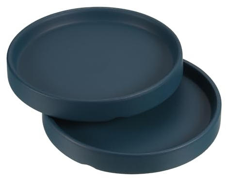 PATIKIL Soucoupe de Pot de Fleurs 5 Pouces, Lot de 2 Plateaux en Céramique Ronds pour Plantes d'Intérieur et d'Extérieur, Bleu Foncé