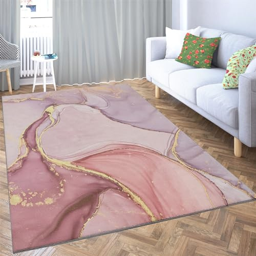 Generic BanbE Teppich Wohnzimmer Rosa Marmorstruktur 80x150 cm Home Kurzflor Teppich, Teppich Waschbar, Teppich Flauschig, Schlafzimmer Teppich, Weicher Teppich