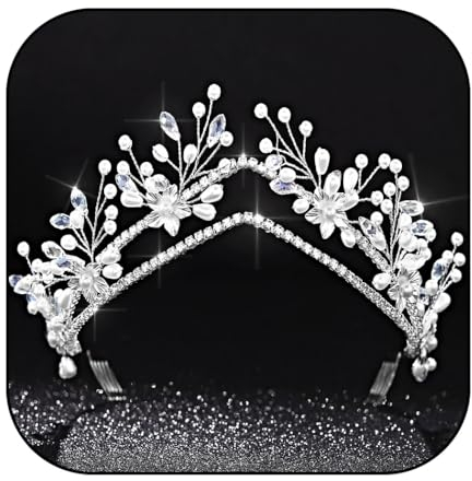 Vakkery Perlen-Brautkrone mit Strasssteinen Haarschmuck Prinzessinnen-Tiara für Damen