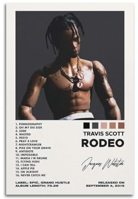 Travis Scott Album-Poster, Leinwand-Poster, Raumdekoration, ästhetisches Poster, künstlerisches Poster für Schlafzimmer, Wohnzimmer, Wände, 20 x 30 cm, ungerahmter Stil