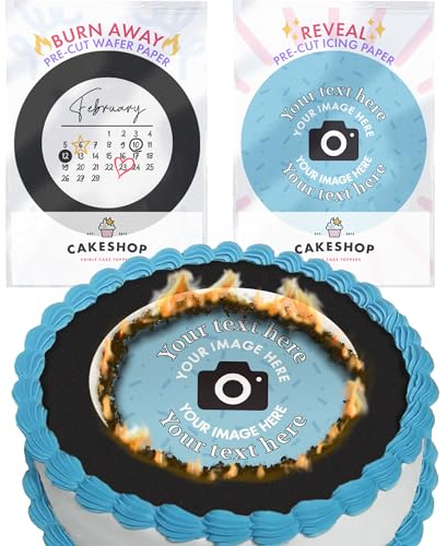 Cakeshop Calendar Burn Away Edible Cake Topper Pack | 1 x Icing sheet & 1 x Wafer Sheet | Calendar Theme for Birthdays & All Special Occasions | Personalise Your Custom Date, Image, Text, Shape & Size