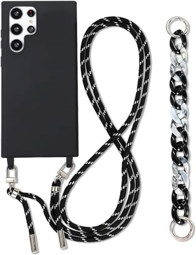Galful Samsung Galaxy S24 ultra Mobile Phone Lanyard Case with Strap,Necklace Case with Cord Nylon Shoulder Strap Shockproof Silicone Protective Case for Hanging-Black