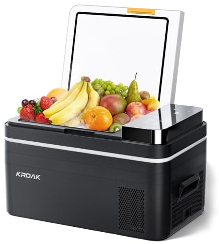 KROAK 28L Kompressor Kühlbox, 12/24 V/230 V Elektrische Gefrierbox Mit Großem Display, -20℃~20℃ Mini Kühlschrank für Auto, Lkw, Boot, Wohnmobil und Steckdose